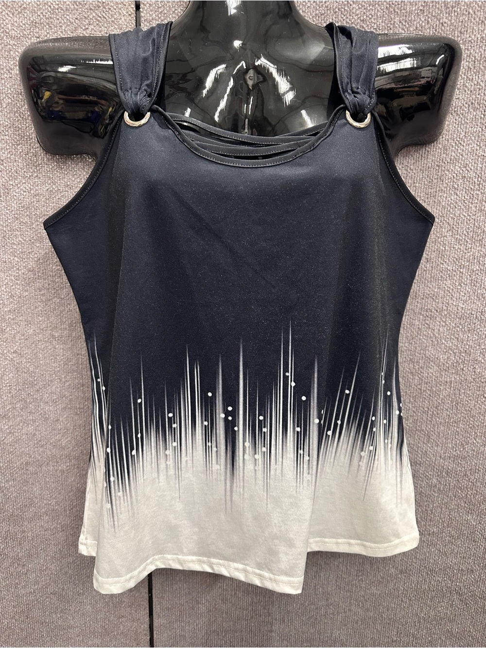 Women’s Black & White Ombre Tank Top with Ring-Detail Straps
